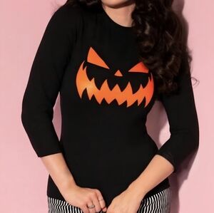 Vixen by Micheline Pitt Orange & Black Pumpkin King Shirt